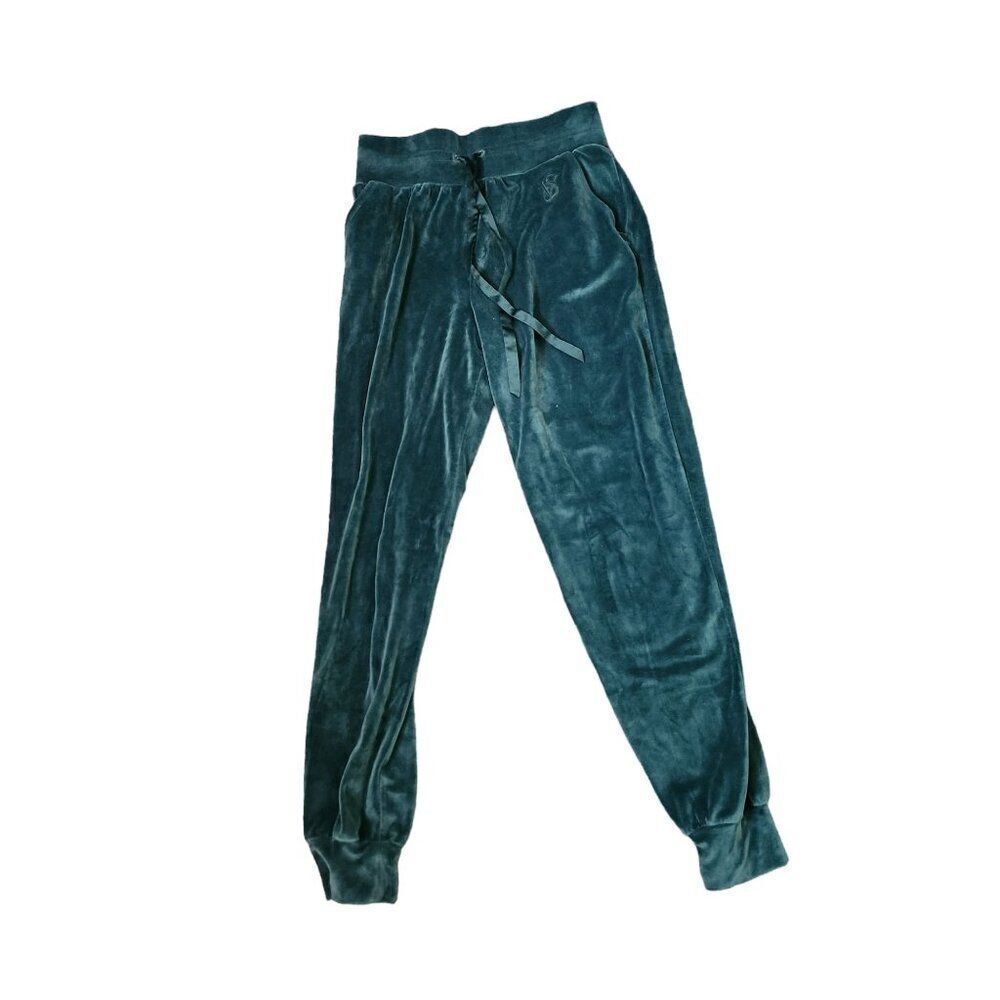 Victorias Secret Velour Drawstring Waist Lounge Pants Womens Size XS Green